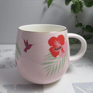 Porcelain Pink Mug with Hummingbird and Hibiscus Golden Rim by Davids Tea